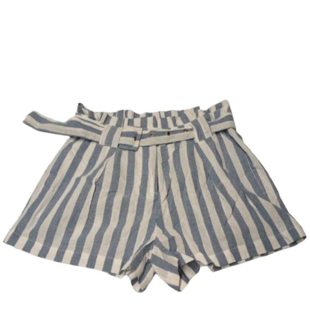 Fashion Nova Bring Striped Belted Shorts Blue/White Size Small NWT